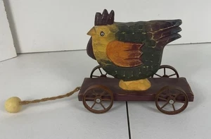 Folk Art Wooden Chicken Pull Toy - Picture 1 of 9