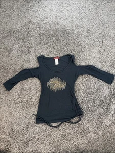 Vintage Baby Phat Off Shoulder Shirt Womens Small Long Sleeve Black Y2K - Picture 1 of 5