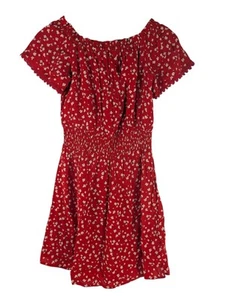 Miss Selfridge Red Tiered Dress Boho Floral Short Sleeve Smocked Size 6 Petite - Picture 1 of 10
