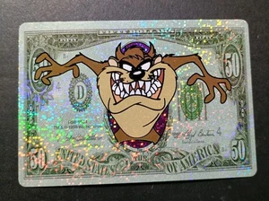 Vintage Tasmanian Devil Looney Tunes 50 Dollar Bill Prism Vending Sticker VTG  - Picture 1 of 5