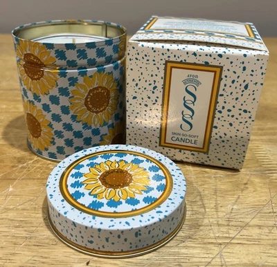 Vintage AVON Skin-So-Soft Sumflower Candle Metal Tin With Candle NOS - Image 1 of 3