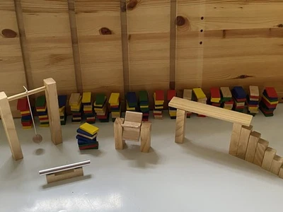 Wooden Domino Race Game | Tumbling Dominoes with Obstacles | Multi-Coloured Fun - Image 1 of 4