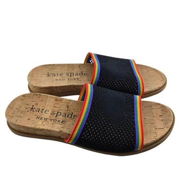 Женские сандалии Kate Spade 8 крапивников в радужную полоску НОВЫЕ пробковые туфли на плоской подошве вязаные опрятные повседневные - Изображение 1 из 4