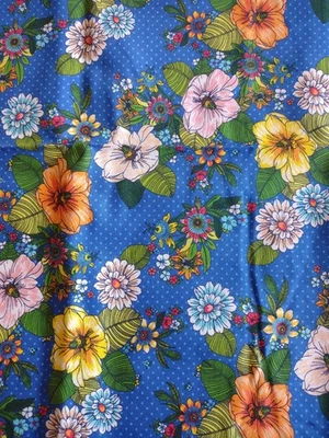 1 Yard + 22" Tropical Daze Connecting Threads Fabric Summer Blooms True Blue - Image 1 of 3
