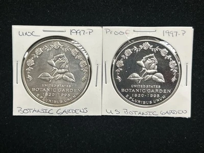 Dos (2) 1997-P Unc. & Proof 99.9% Conmemorativo Jardín Botánico $1 (L649) Foto 1 de 3