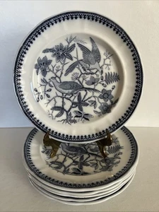 6 antike VILLEROY & BOCH METTLACH blaue Fasan Salatteller 8,5" um 1900 ~ selten! - Bild 1 von 6