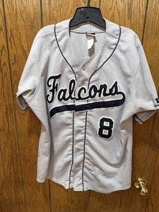 VTG WILSON SEWN "FALCONS" BASEBALL JERSEY XL #8 GRAY/BLUE AIR FORCE - Picture 1 of 5
