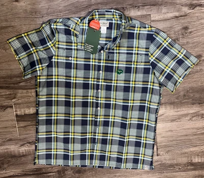 L.L. Bean Mens SunSmart Cool Weave Short Sleeve Top, Multicolor Plaid Size L Reg - Image 1 of 4