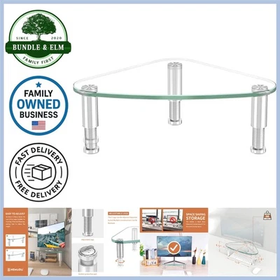 Clear Glass Monitor Riser Laptop Stand Triangle Desk Corner Ergonomic Adjustable - Image 1 of 4