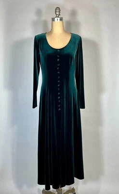 Vintage 1990's deep green romantic velour dress J. Stevens by CAROL ESCRITOR M/L - Image 1 of 4