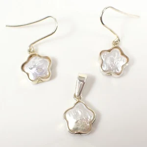 Star Shape Freshwater Hook Earrings and Pendant Set Genuine 925 Sterling silver - Picture 1 of 7