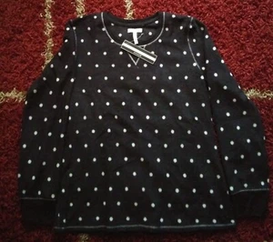 NWT Jockey Microspan Stretch Soft Long Sleeve Night Shirt Black w/White Dots S - Picture 1 of 5
