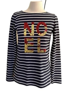 Joules Shirt Noel navy Size 2 Stripe Sequins Noel Top Christmas - Picture 1 of 15
