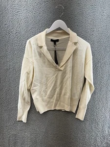 Banana Republic Women's Size M Collar Wide Rib Long Sleeve Knit Shirt Ivory NWD - Picture 1 of 7