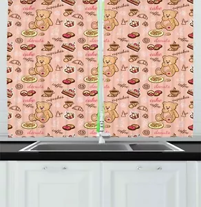 Retro Drawing Kitchen Curtains 2 Panel Set Window Drapes 55" X 39" Ambesonne - Picture 1 of 26