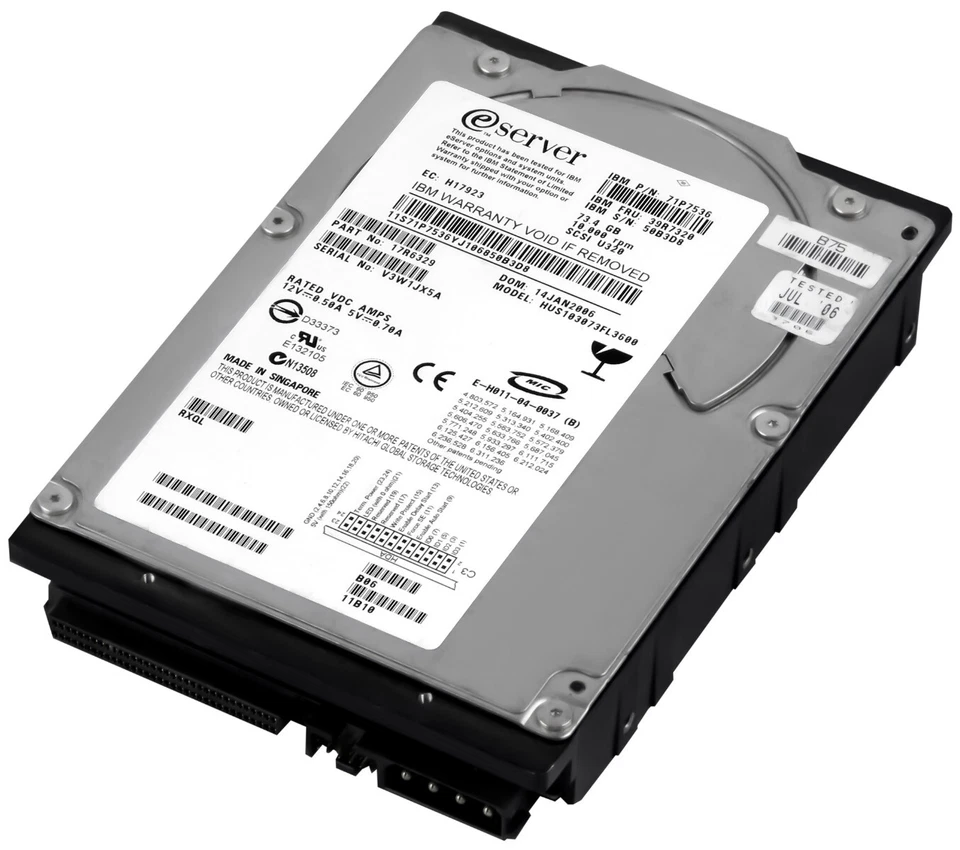 Hard Drive IBM 39R7320 71P7536 HUS103073FL3600 73GB 10K 16MB SCSI 68-PIN 3.5'' - Image 1 of 3
