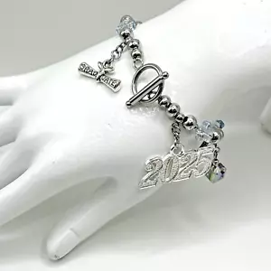 7.5" CLASS OF 2025 * GRADUATION * Stainless Steel Toggle Clasp Charm Bracelet - Picture 1 of 4