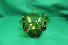 Vintage Green Hand Blown Glass Handkerchief Bowl Footed 3.5" MCM