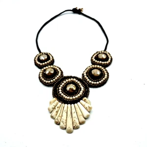 Aztec Boho Stone Tribal Bib Fashion Necklace African Ethnic Statement 16 inch - Picture 1 of 5