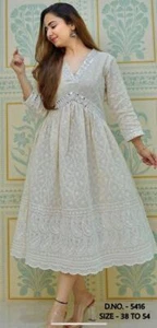 Wedding wear pure cotton chicken work long anarkali gown, plus size gown, dress - Picture 1 of 8