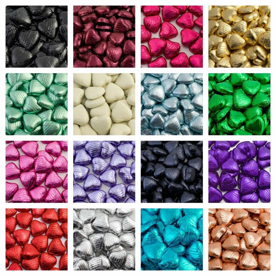 FOIL WRAPPED BELGIAN MILK CHOCOLATE HEARTS HIGH QUALITY WEDDING PARTY  FAVOURS - Image 1 of 1