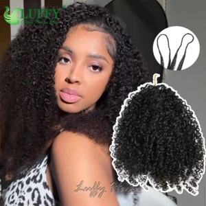 Crochet Human Hair Extensions Afro Kinky Curly Pre-Separated Feather Human Hair - Picture 1 of 11
