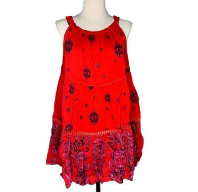 Free People Womens XS Mini Dress Talk to Me Trapeze Bardot Boho New - Image 1 of 4