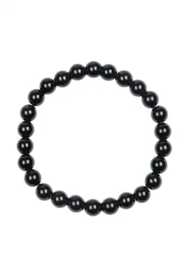 Pulsera elástica con cuentas de piedra redonda de piedras preciosas de cristal de ónix natural de 8 mm. Foto 1 de 3