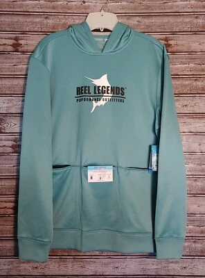 Men's Large Reel Legends Hoodie Sweatshirt Teal Hands-Free Pockets UPF 50 NEW - Image 1 of 4