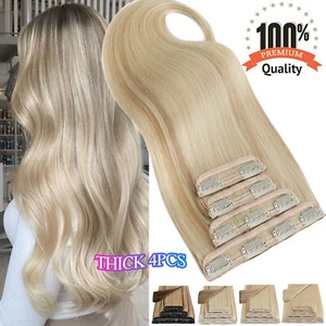 Highlight 8A Thick Double Weft Clip In Real Remy Human Hair Extensions Full Head - Picture 1 of 55