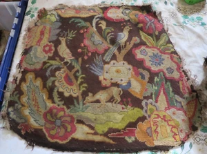 Antique Hand Woven French Tapestry fragment 23"x21" Birds Deer Floral Scene - Picture 1 of 9