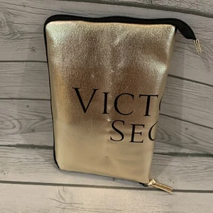 Victoria’s Secret Gold VS Bag Metallic Black Zip Up Duffel Gym Fold Travel Bag - Picture 1 of 12