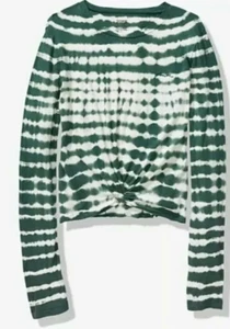 Victorias Secret PINK Crew Neck Long Sleeve Tee Tied Waist T-Shirt Top Tie Dye - Picture 1 of 3