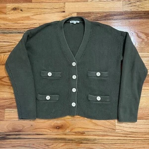 Alex Mill Jo Ribbed Cardigan Sweater Womens XS Olive V-Neck Pockets Preppy Comfy - Picture 1 of 6