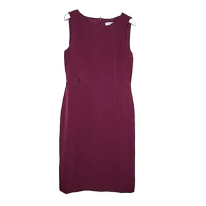 Kasper Sheath Dress 4 Sleeveless Burgundy Maroon Round Neck Slit Business Office - Picture 1 of 11