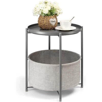 End Table with Fabric Storage Basket, Small Sofa Side Table with Detachable Tray - Image 1 of 4