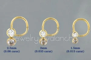 Solid 14K Bezel Set Diamond Nose Screw Stud - 22G Solid 14kt Gold Real Diamond - Picture 1 of 11