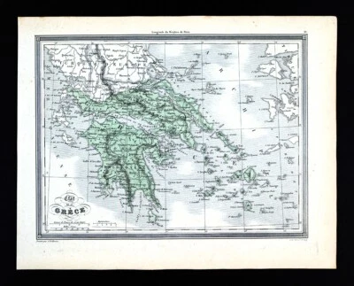 1850 Vuillemin Map Greece Peloponnese Athens Corinth Cyclades Melos Santarini GR - Image 1 of 4