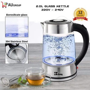 240V 2.0L Glass Blue Led Light Cordless Kettle Electric Tea Coffee Keep Warm - Picture 1 of 5