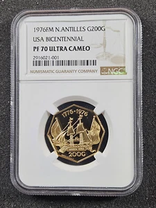 🌟 1976 200 Guilder .900 Gold Coin Netherlands Antilles Franklin Mint NGC PF70 - Picture 1 of 2