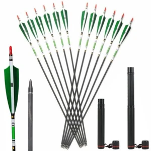 12Pcs 30"/32" Archery Carbon Arrows Spine 500 7.8mm 5" Turkey Feather Quiver Set - Picture 1 of 18