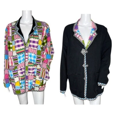 Chaqueta Koos of Course Mujer 1X Negra Multi Patchwork Reversible Colorida Divertida Foto 1 de 4