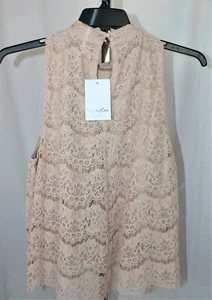 Womens Juniors Lace Size Large Blush Pink Lace Sleeveless top NWT - Picture 1 of 4