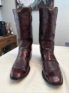 Lucchese Handmade Burgundy Brushoff Black Cherry Classic Boots Vintage USA 11 D - Bild 1 von 12