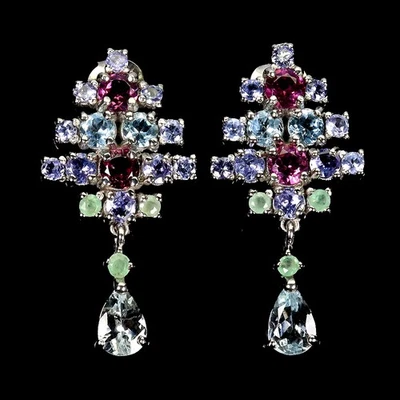 925 Sterling Silber Ohrringe Birne Aquamarin Smaragd Tansanit Edelstein Schmuck - Bild 1 von 4