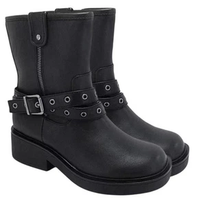 Boots 7 M Black Pop Billboard Motorcycle Combat Ankle Faux Leather Buckle Strap - Picture 1 of 9