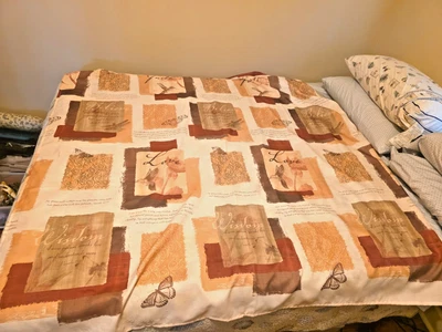 Saturday Knight Fabric Shower Curtain Bible Verse Religious Faith Beige Rust - Image 1 of 4