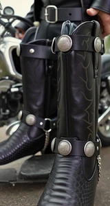 Men Boots Silver Metal Chain Black Faux Leather 2 Straps American Eagle Charms - Picture 1 of 24