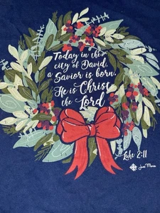 Women's Luke 2:11 For Unto Us A Child Is Born T-Shirt Blue Size XL - Picture 1 of 7
