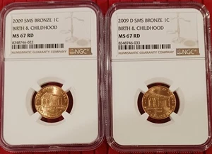2009 P & D BIRTH CHILDHOOD (x2) NGC MS67 RD SMS LINCOLN COPPER BRONZE CENT 22/33 - Picture 1 of 6